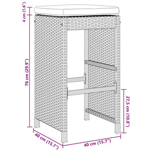 vidaXL Garten-Barhocker mit Kissen 2 Stk. Schwarz Poly Rattan