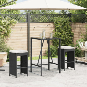 vidaXL Garten-Barhocker mit Kissen 2 Stk. Schwarz Poly Rattan