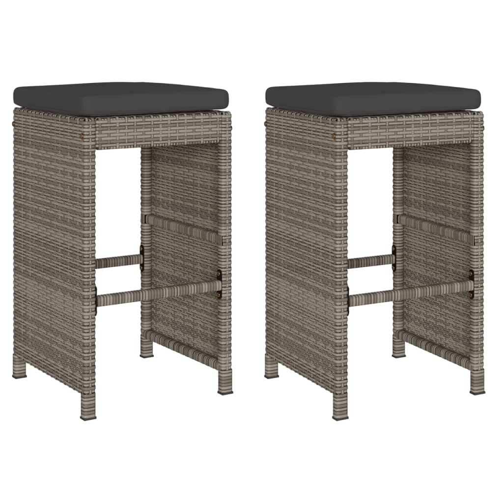 vidaXL Garten-Barhocker mit Kissen 2 Stk. Grau Poly Rattan