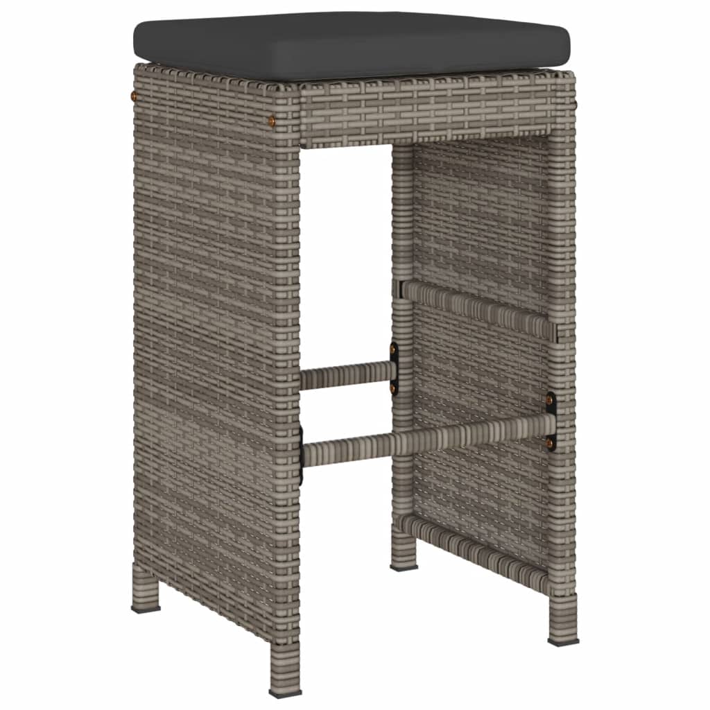 vidaXL Garten-Barhocker mit Kissen 2 Stk. Grau Poly Rattan