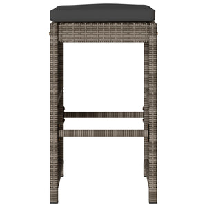 vidaXL Garten-Barhocker mit Kissen 2 Stk. Grau Poly Rattan