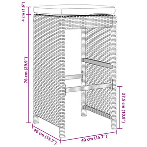 vidaXL Garten-Barhocker mit Kissen 2 Stk. Grau Poly Rattan