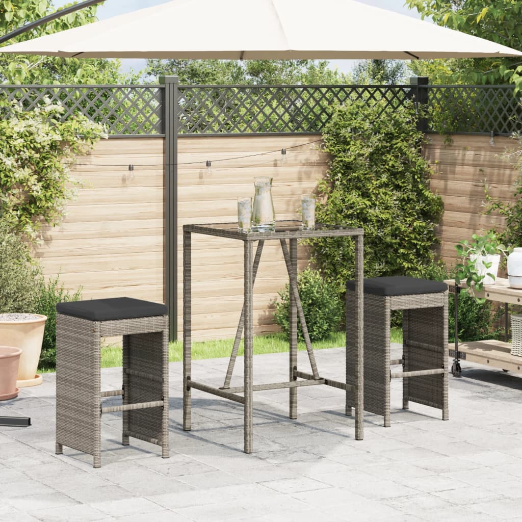 vidaXL Garten-Barhocker mit Kissen 2 Stk. Grau Poly Rattan