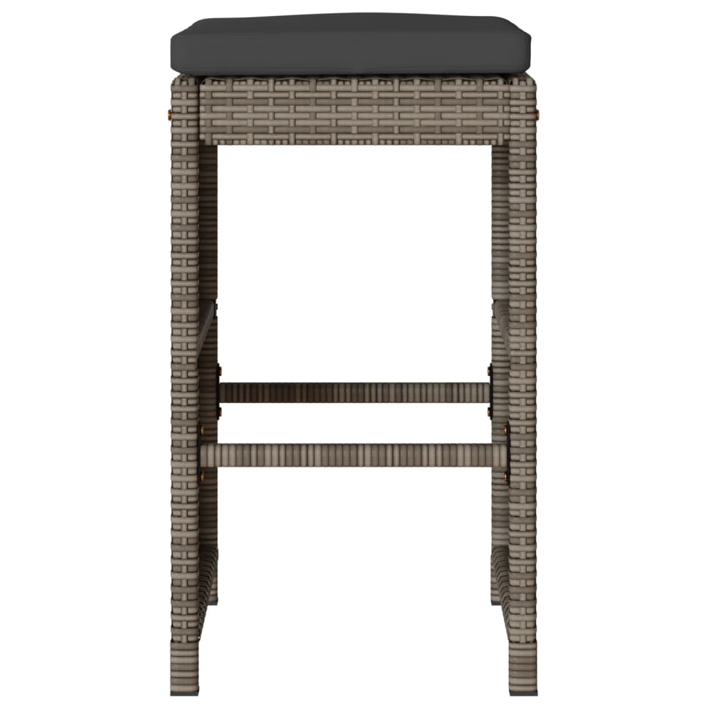 Garten-Barhocker mit Kissen 4 Stk. Grau Poly Rattan