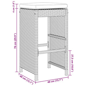 Garten-Barhocker mit Kissen 4 Stk. Grau Poly Rattan