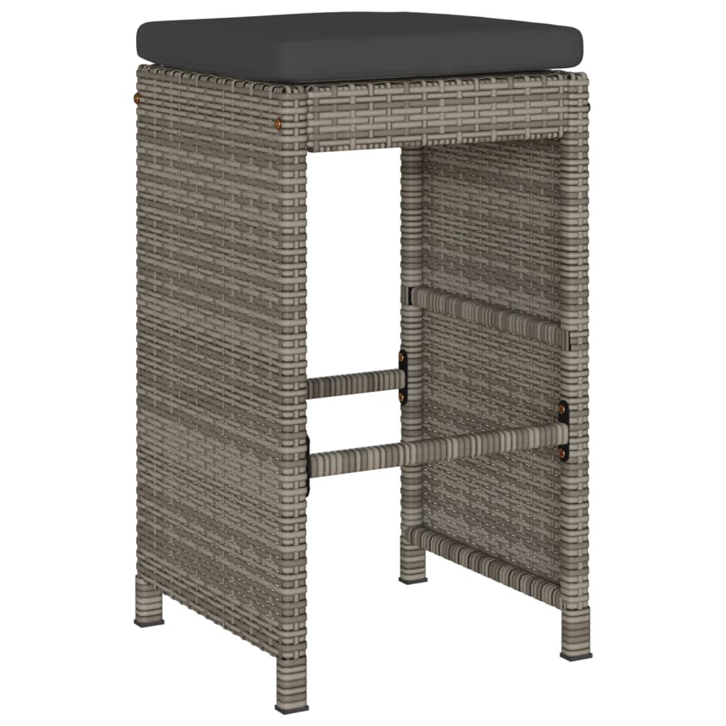 vidaXL Garten-Barhocker mit Kissen 6 Stk. Grau Poly Rattan