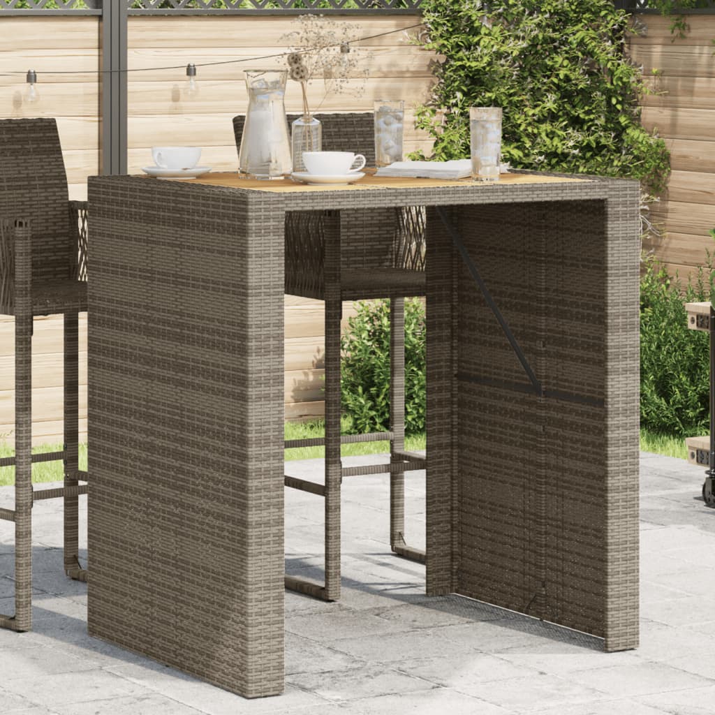 Garten-Bartisch mit Holzplatte Grau 105x80x110 cm Polyrattan