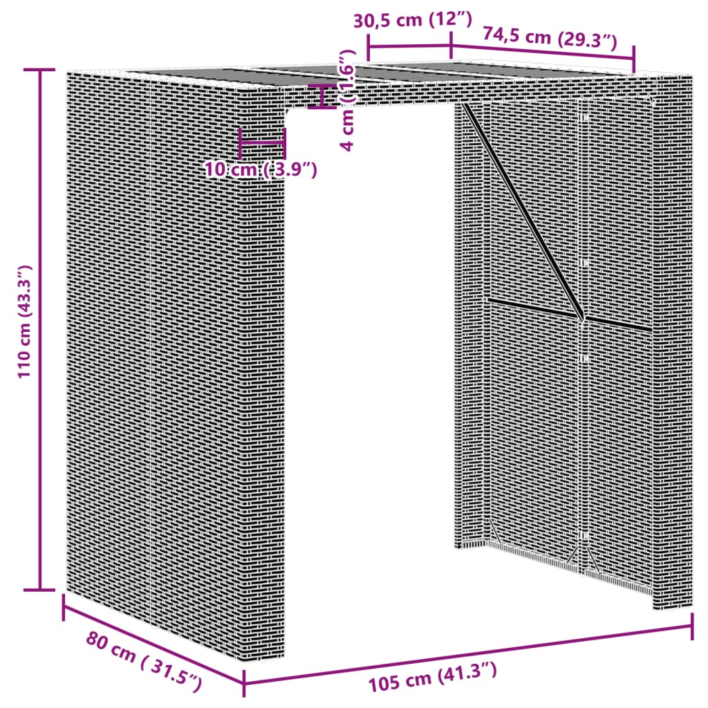 vidaXL Garten-Bartisch mit Holzplatte Grau 105x80x110 cm Polyrattan