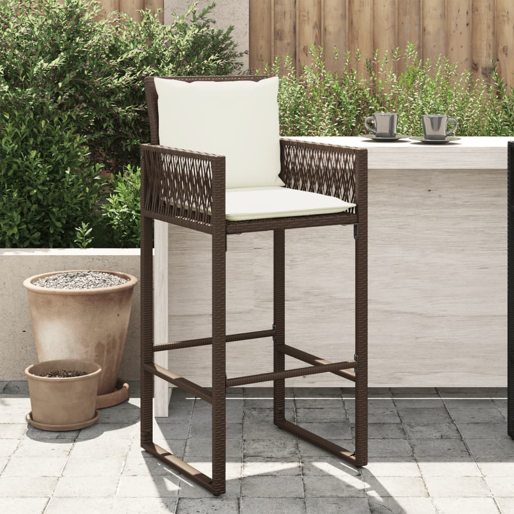 vidaXL Garten-Barhocker mit Kissen 2 Stk. Braun Poly Rattan