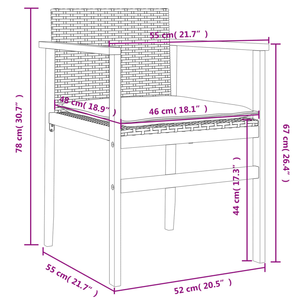 vidaXL Gartenstühle mit Kissen 2 Stk. Grau Poly Rattan Massivholz