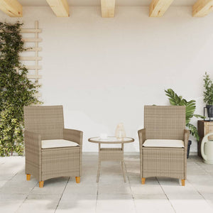 vidaXL Gartenstühle mit Kissen 2 Stk. Beige Poly Rattan Massivholz