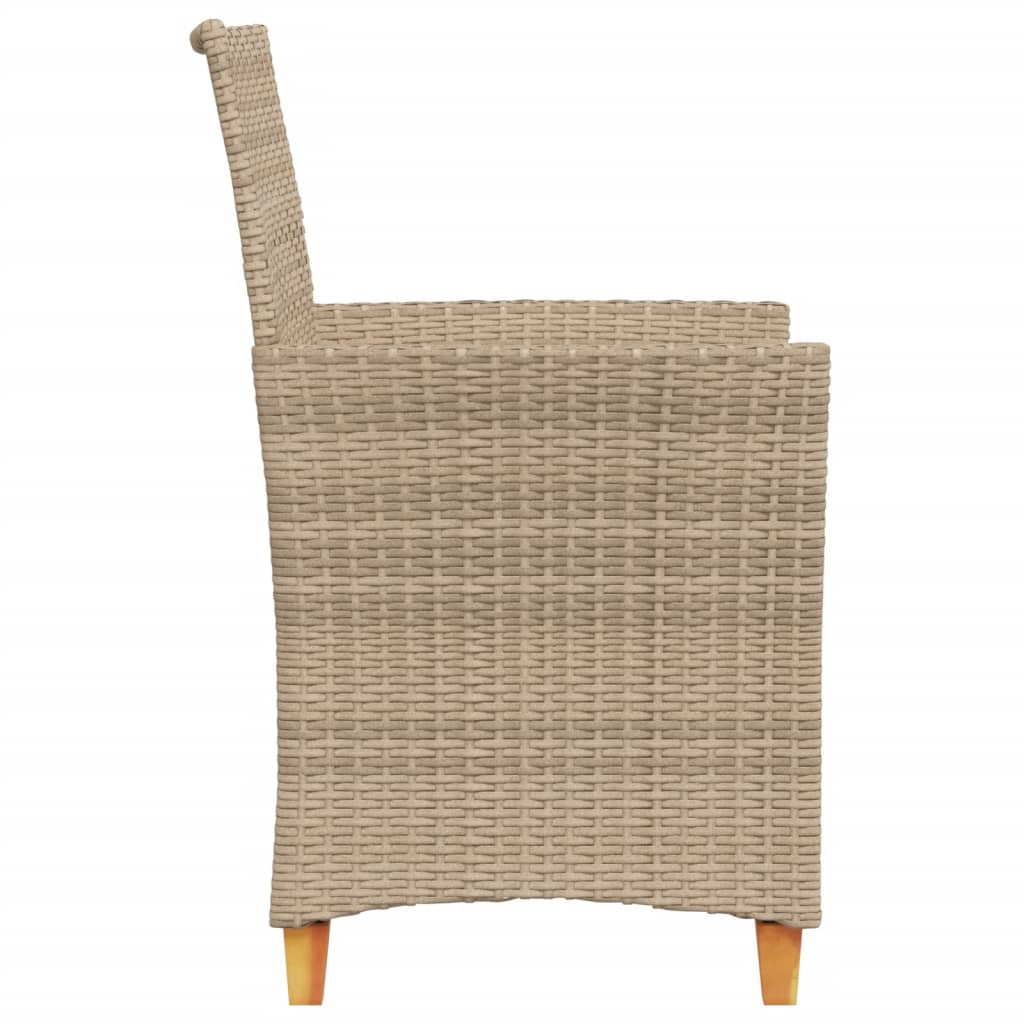 vidaXL Gartenstühle mit Kissen 2 Stk. Beige Poly Rattan Massivholz