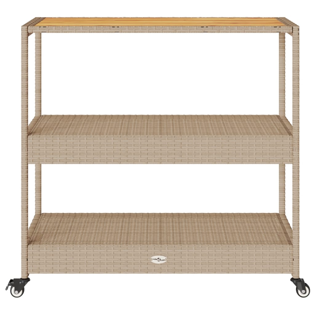 Barwagen 3 Böden Beige Poly Rattan und Massivholz Akazie