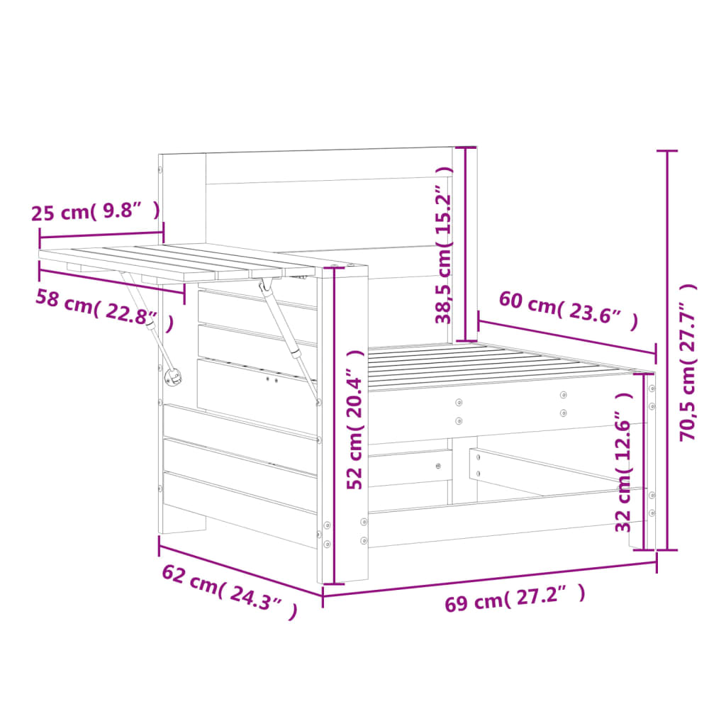 vidaXL Gartensofa mit Armlehne und Beistelltisch Massivholz Kiefer