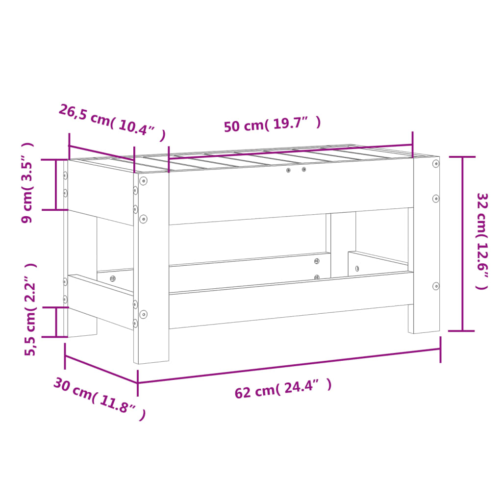 vidaXL Gartenhocker 62x30x32 cm Massivholz Kiefer