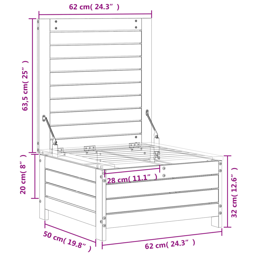 vidaXL Gartenhocker 62x63,5x32 cm Massivholz Kiefer