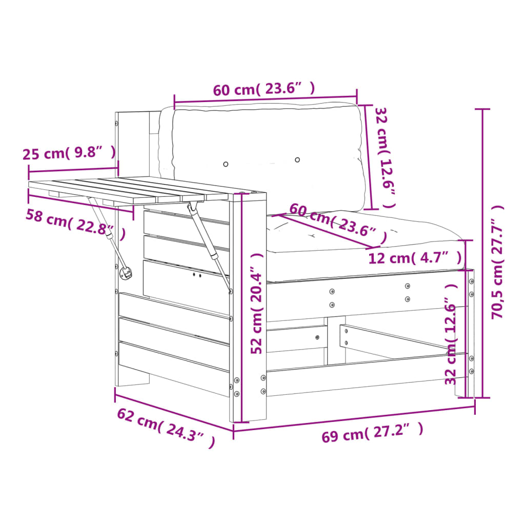 vidaXL Gartensofa mit Armlehne und Kissen Wachsbraun Massivholz Kiefer