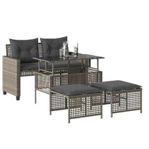 vidaXL 4-tlg. Garten-Sofagarnitur mit Kissen Hellgrau Poly Rattan Glas