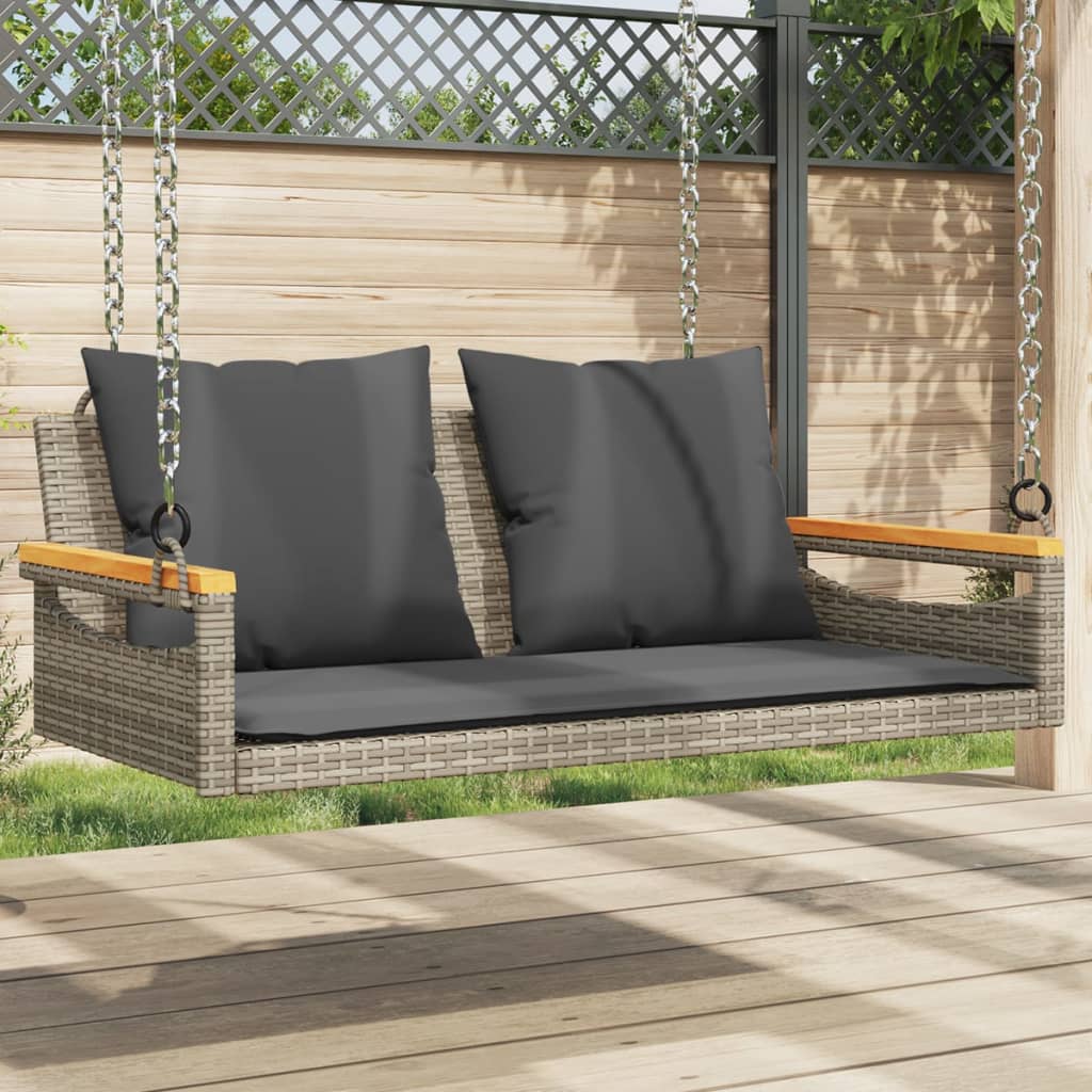 vidaXL Hängebank mit Kissen Grau 109x62x40 cm Poly Rattan