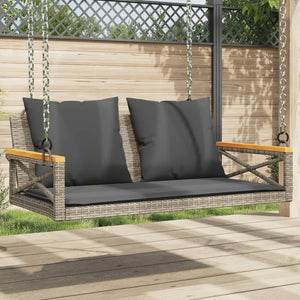 vidaXL Hängebank mit Kissen Grau 109x62x40 cm Poly Rattan