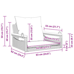 vidaXL Hängesessel mit Kissen Schwarz 63x62x40 cm Poly Rattan