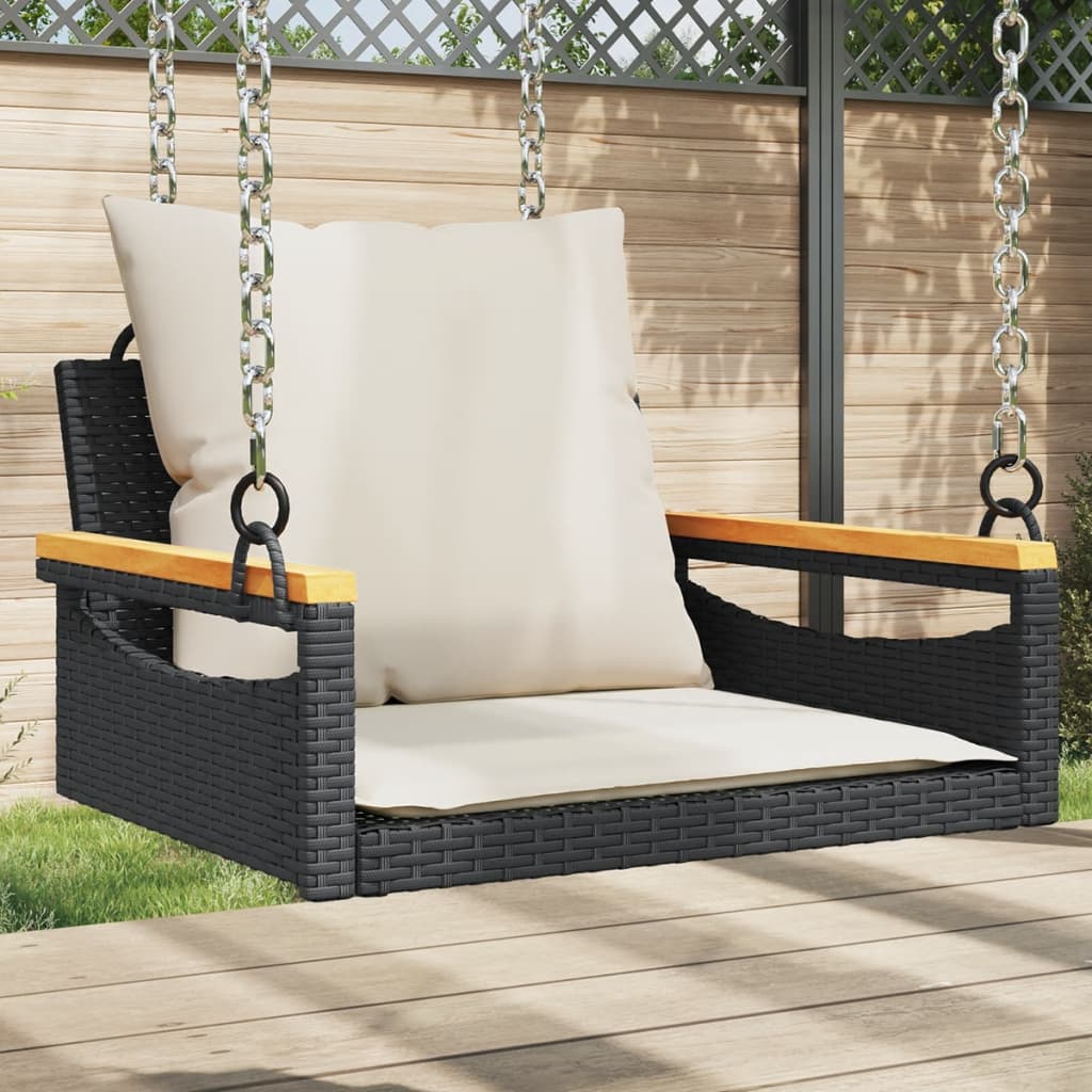 vidaXL Hängesessel mit Kissen Schwarz 63x62x40 cm Poly Rattan