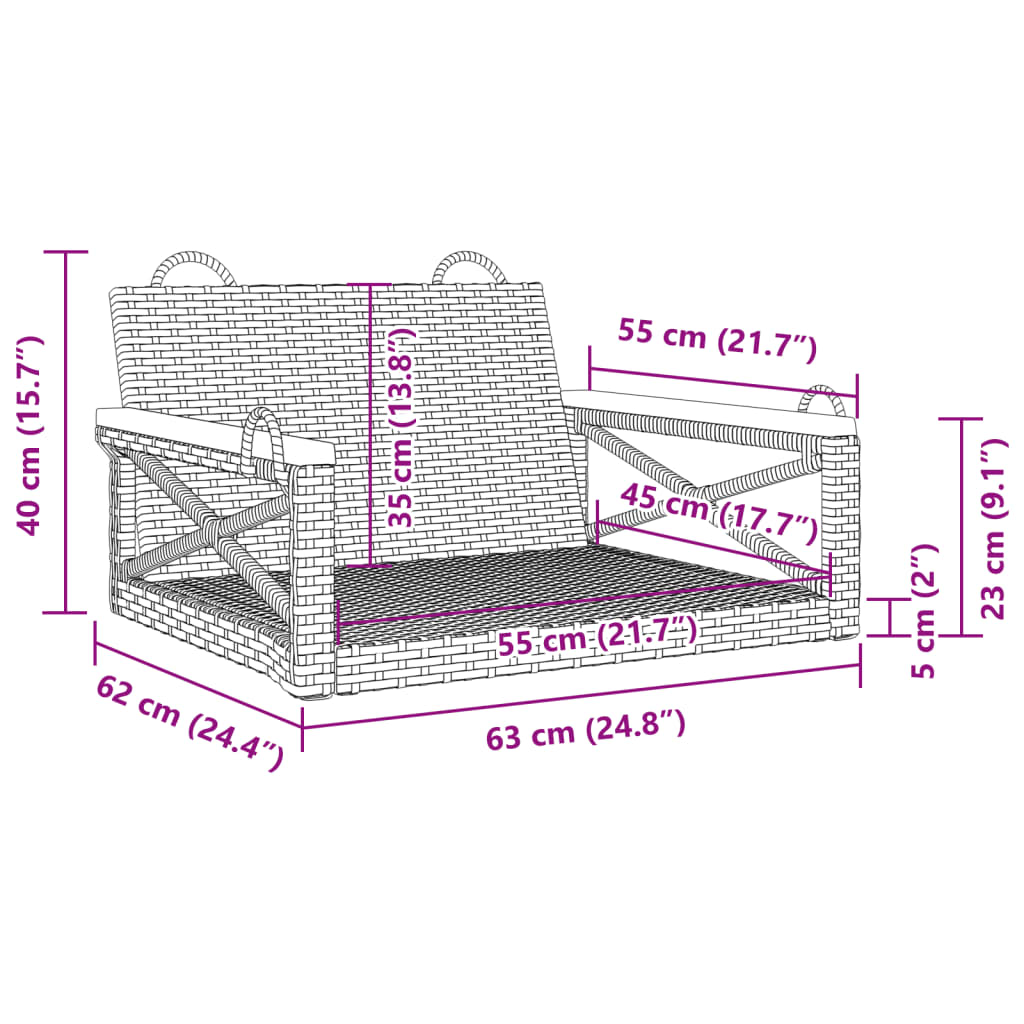 vidaXL Hängesessel Schwarz 63x62x40 cm Poly Rattan