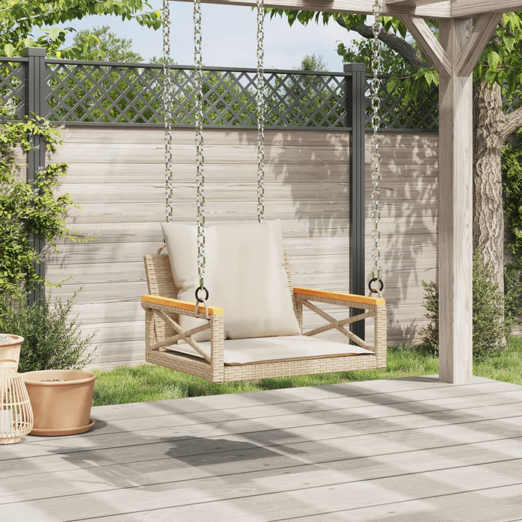 vidaXL Hängesessel mit Kissen Beige 63x62x40 cm Poly Rattan