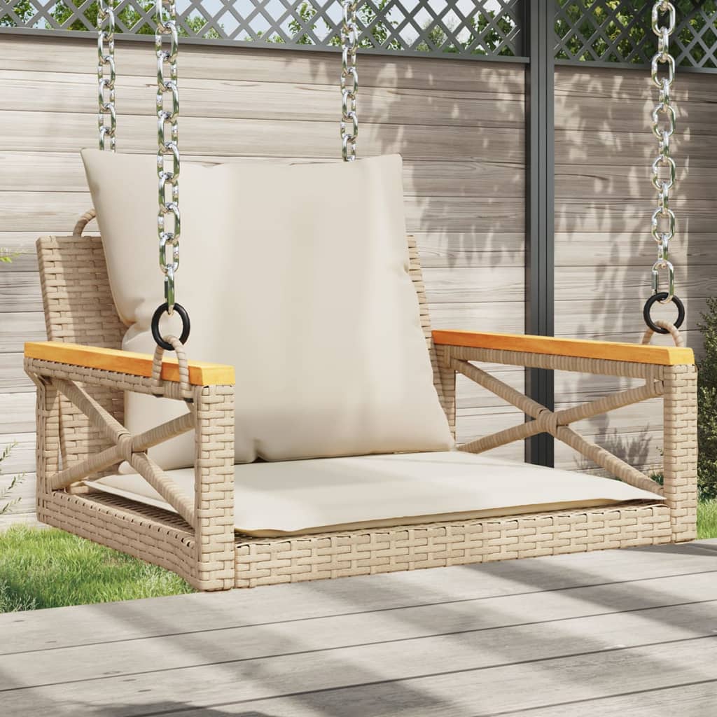 vidaXL Hängesessel mit Kissen Beige 63x62x40 cm Poly Rattan