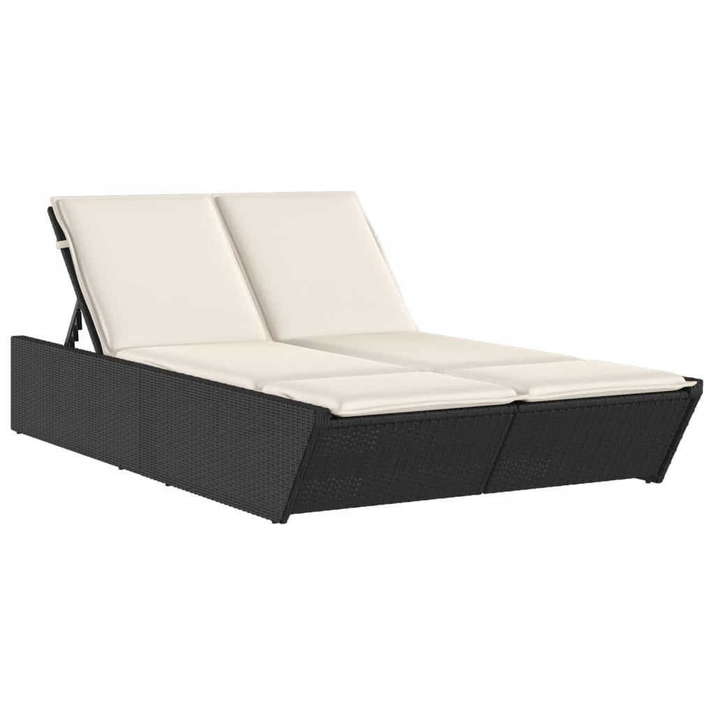 vidaXL Doppel-Sonnenliege mit Kissen Schwarz Poly Rattan