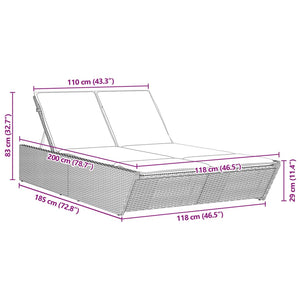 vidaXL Doppel-Sonnenliege mit Kissen Schwarz Poly Rattan