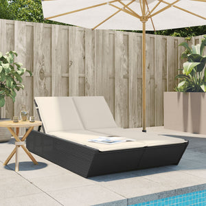 vidaXL Doppel-Sonnenliege mit Kissen Schwarz Poly Rattan