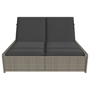 Doppel-Sonnenliege mit Kissen Grau Poly Rattan