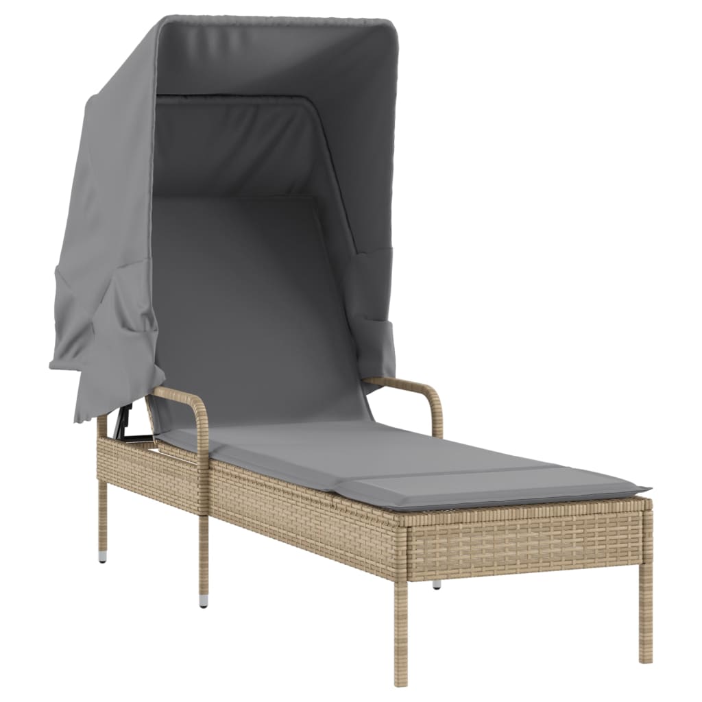 vidaXL Sonnenliege mit Dach Beige Poly Rattan