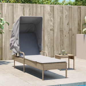 vidaXL Sonnenliege mit Dach Beige Poly Rattan