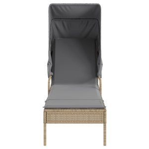 vidaXL Sonnenliege mit Dach Beige Poly Rattan