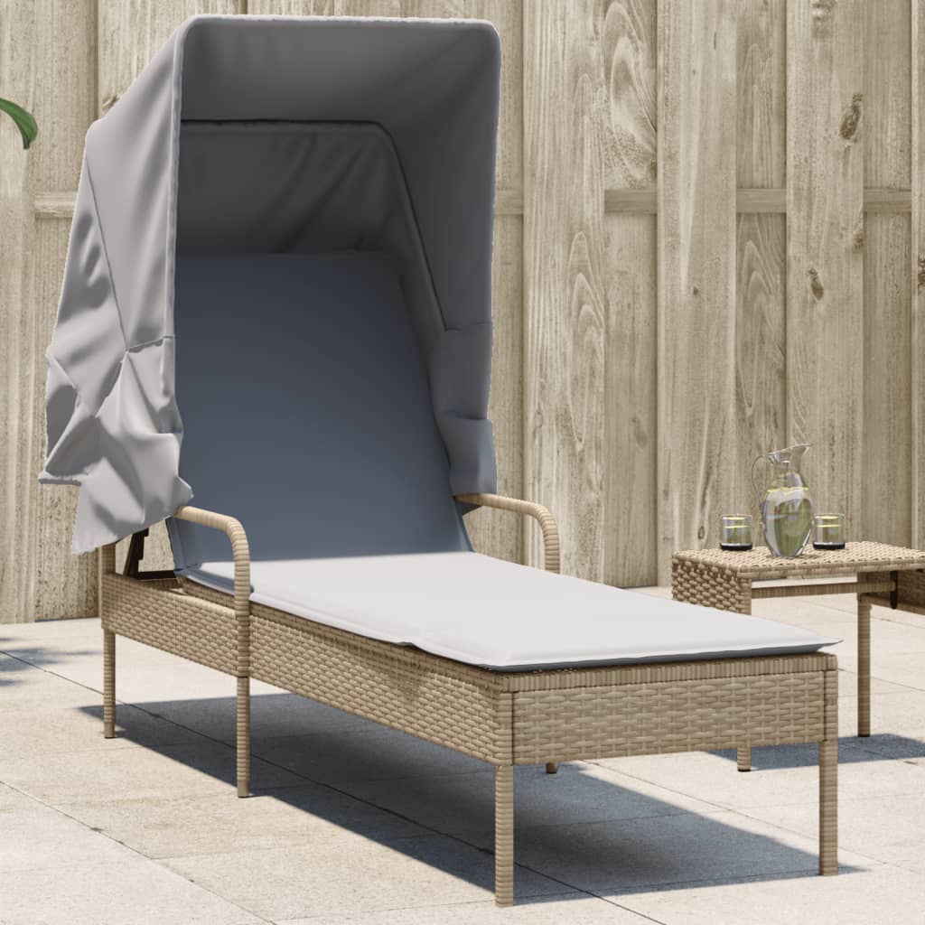 vidaXL Sonnenliege mit Dach Beige Poly Rattan