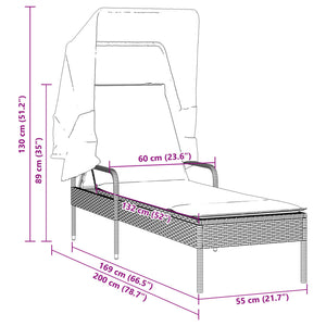 vidaXL Sonnenliege mit Dach Hellgrau Poly Rattan