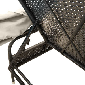 Sonnenliege mit Dach und Tisch Schwarz Poly Rattan