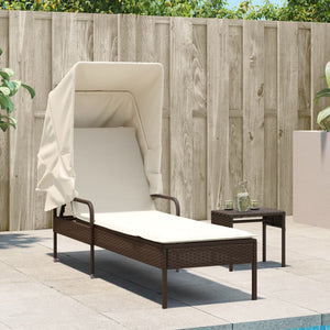 vidaXL Sonnenliege mit Dach und Tisch Braun Poly Rattan