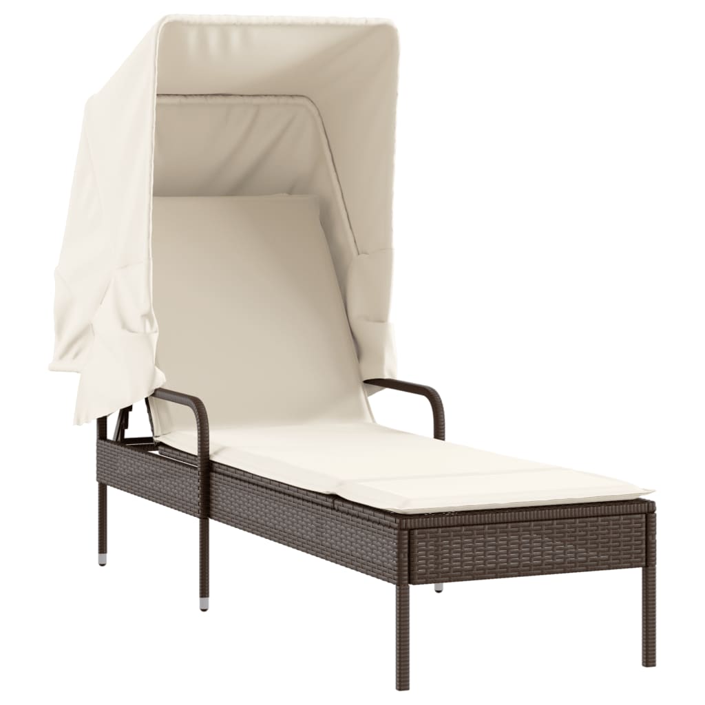 vidaXL Sonnenliege mit Dach und Tisch Braun Poly Rattan