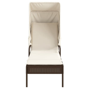 vidaXL Sonnenliege mit Dach und Tisch Braun Poly Rattan