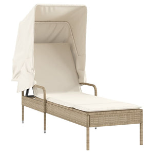 vidaXL Sonnenliege mit Dach und Tisch Beige Poly Rattan