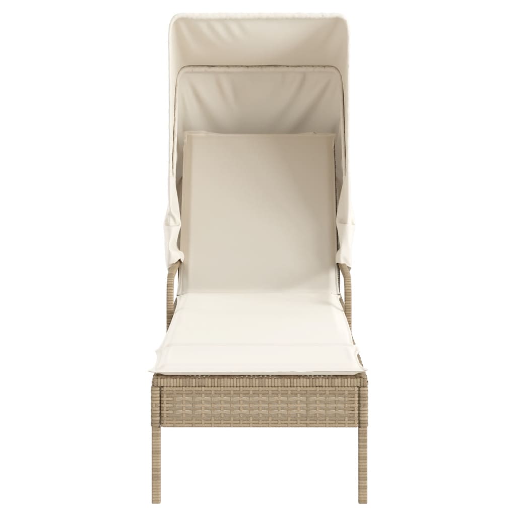 vidaXL Sonnenliege mit Dach und Tisch Beige Poly Rattan