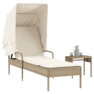 vidaXL Sonnenliege mit Dach und Tisch Beige Poly Rattan