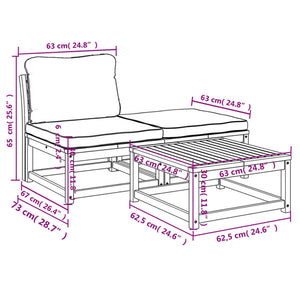 vidaXL 3-tlg. Garten-Lounge-Set mit Kissen Massivholz Akazie