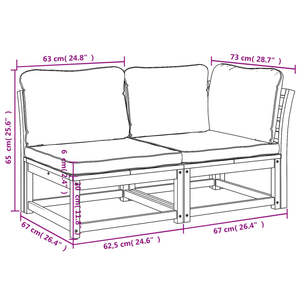 vidaXL 2-tlg. Garten-Lounge-Set mit Kissen Massivholz Akazie