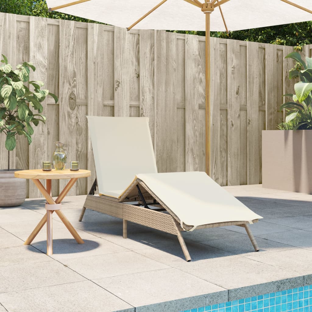 Sonnenliege mit Auflage Beige Poly Rattan