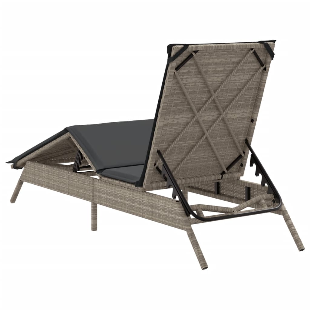 vidaXL Sonnenliege mit Auflage Hellgrau Poly Rattan