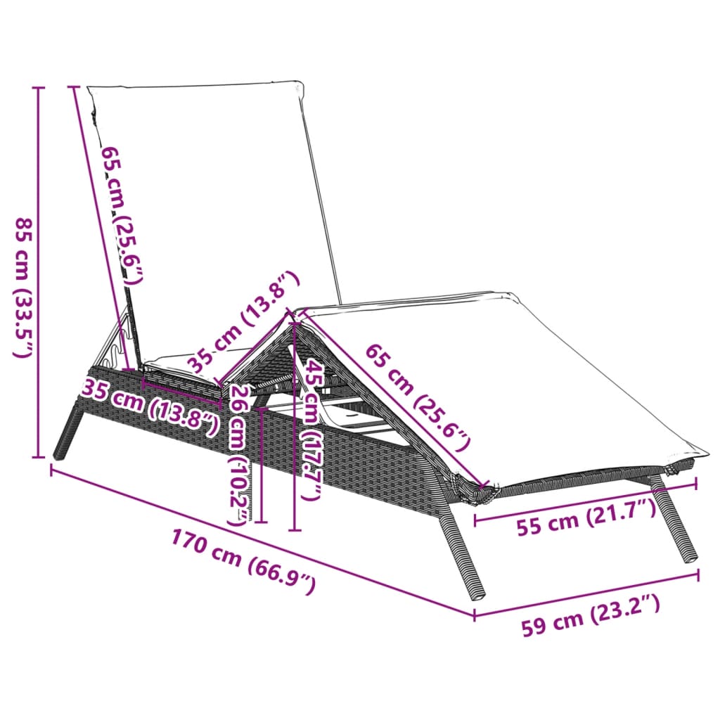 vidaXL Sonnenliege mit Auflage Hellgrau Poly Rattan